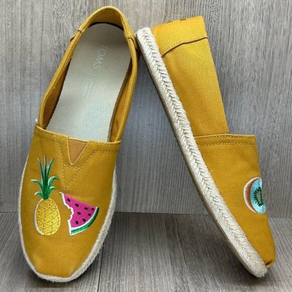 TOMS Shoes Womens 10 Spice Gold Embroidery Fruit Salad Classic Espadrille Yellow - Picture 7 of 12